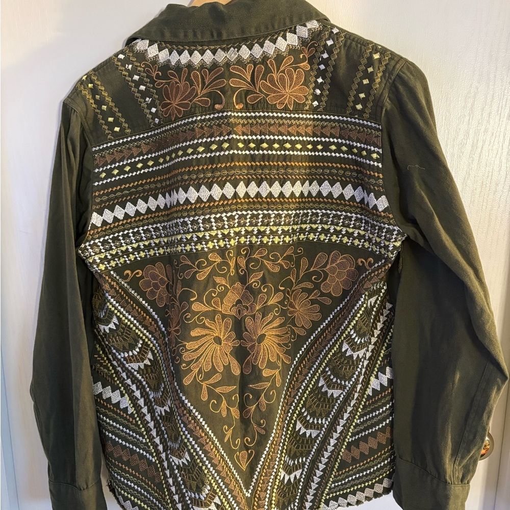 Beautiful Stories Olive Embroidered Women's Shacket Boho Indie Festival Art2wear